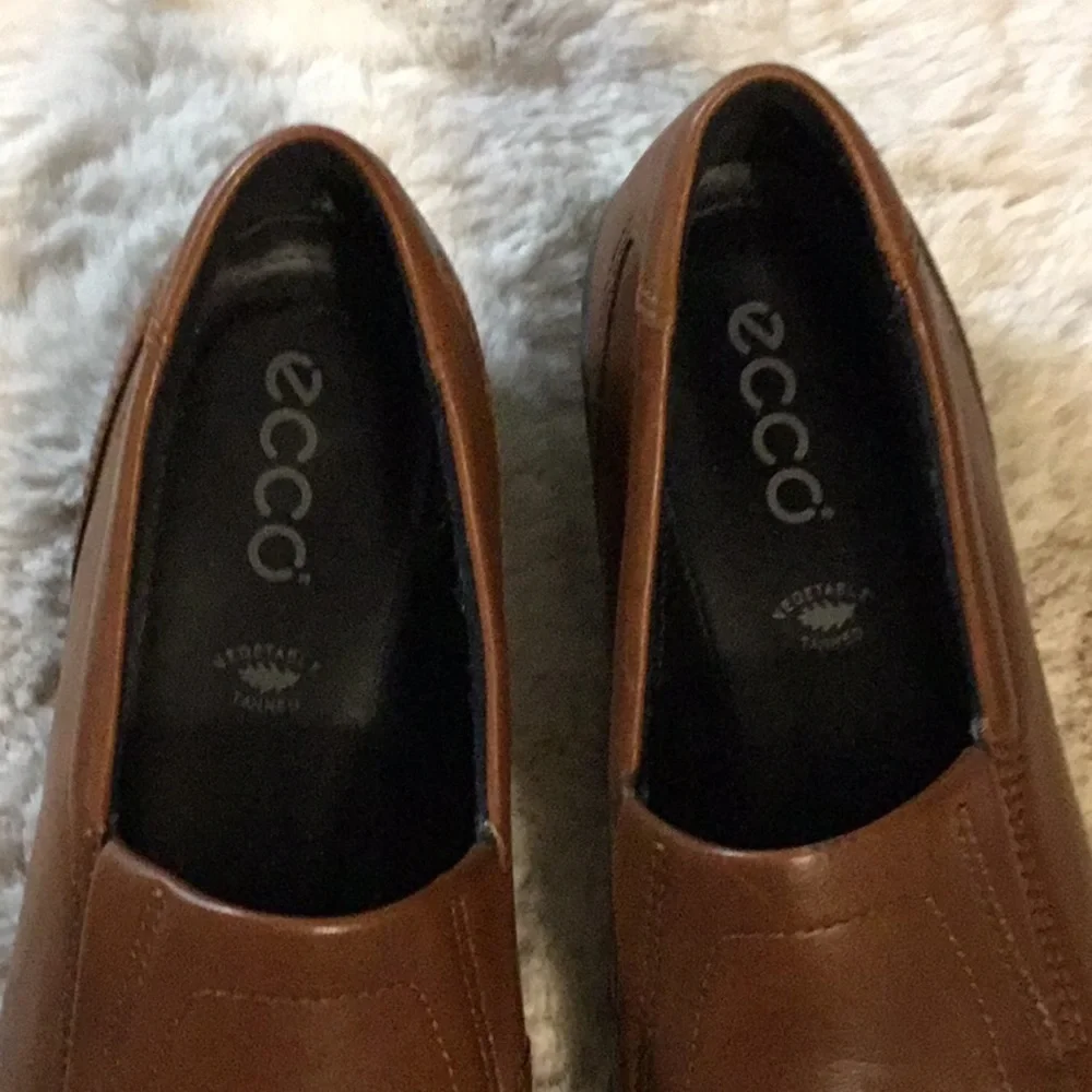 ECCO Camel Brown Leather Shock Point Loafers Comfort Walking‎ Shoes 38